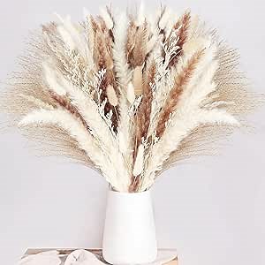 86PCS Natural Dried Pampas Grass Mix Bouquet, Boho Home Decor Phragmites Dried Flowers Reed Bunny Tails Table Decor, Pompas Grass for Wedding Floral Arrangements Rustic Farmhouse Party Decoration