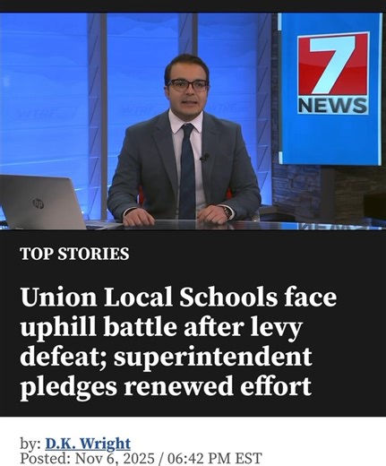 Dr. Shutler discusses the failed levy, the future of Union Local & property taxes on this 7 News interview | Union Local School District