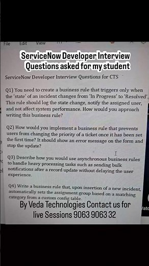 ServiceNow Developer Interview Questions Asked for my Student