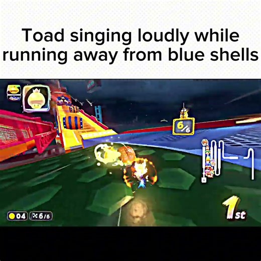 MKWorld | Toad singing loudly while running away from blue shells