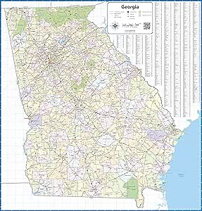 Topographics Georgia Laminated Wall Map (36 inch Wide by 38 inch high)