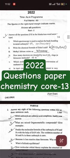 Organometallic chemistry core-13 chemistry 6th semester 2022 questions paper