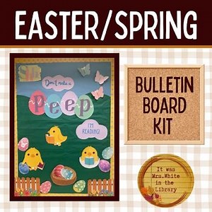 Spring Easter Bulletin Board: Baby Animals & Reading Display for K-3 Library
