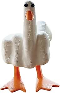 Cute Middle Finger Ducks Statue Home Decor,Quirky Funny Resin Small Sculptures Duck Decorations Home Ornaments,for Office Housewarming Desktop Decor Festival Gift(White)