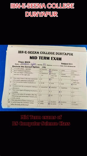 Mid Term Exams for BS Computer Science at IBN-E-SEENA College