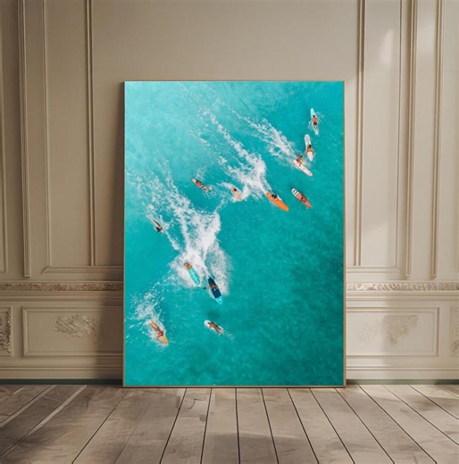 Surfers Aerial Beach Print Photography Coastal Wall Art Aerial Ocean Wave Print Beach House Decor Coastal Beach Print Photography