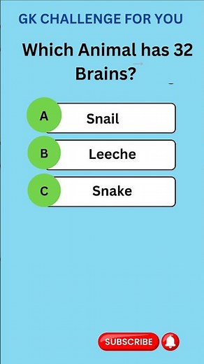 Amazing Facts : Do You Know Which Animal has 32 Brain? 🧠🐋 Ultimate General Knowledge Quiz 🦐 Quiz
