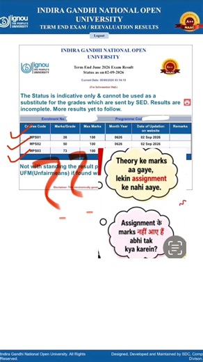 IGNOU Assignment Marks Not Updated? | Assignment Status Not Found Solution | June 2026 Exam #ignou