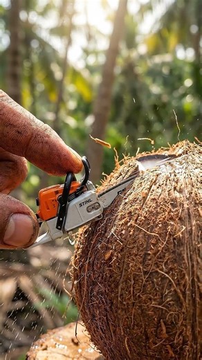 STIHL Chainsaw vs Coconut 🥥💦 (Wait for the Burst 😳)