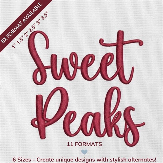 Sweet Peaks Script Embroidery Font, Calligraphy Font, Alphabet Machine Cursive Font, Monogram Font, 6 Sizes, 11 Formats - Etsy