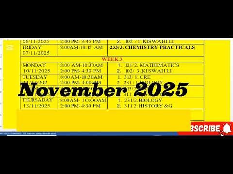 2025 KCSE timetable for KCSE 2025 exams