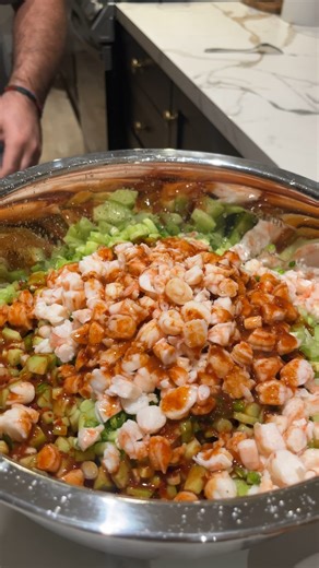 Madeline on Instagram: "Because he knows it’s our fav 🫶🏼 - Roma tomato - Red onion - Cilantro - Cucumber - Green onion (just the white part) - Serrano pepper - Shrimp (we do cooked, but you can leave it raw and let it cook in lime) - Lime, salt, & hot sauce (we use pico pica) to taste #ceviche #shrimp #easyrecipe #dadsinthekitchen knives: @shuncutlery (hollow edge nakiri) & kiwi brand"