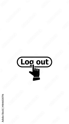 Log out icon. Digital hand cursor clicking "Log out" button animation. Finger cursor clicking 4k animation