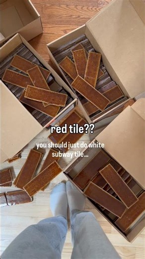 red kitchen tile #diy #homerenoproject #kitchenrenovation #kitchentile