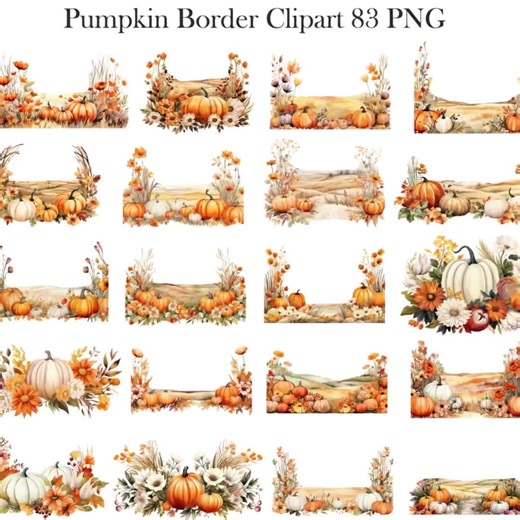 Pumpkin Border Clipart, Watercolor Pumpkin PNG Bundle, Pumpkin Frame, Fall Clipart, Autumn, Thanksgiving PNG, Digital Download - Etsy