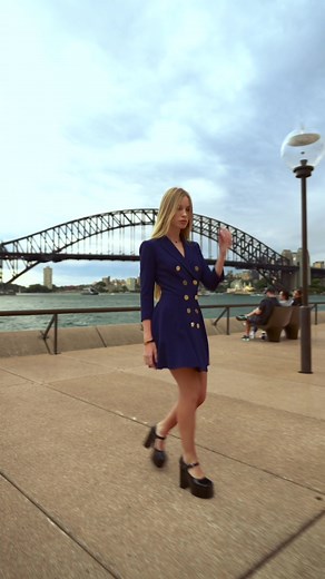 Confident Outdoor Fashion: Dark Blue Dress Style