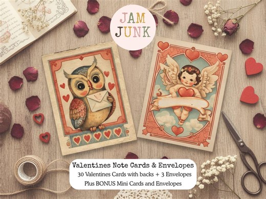 Vintage Valentine's Note Cards & Envelopes | Junk Journal Printable Set | 30 Designs   3 Envelopes | BONUS Mini Cards   Envelopes - Etsy