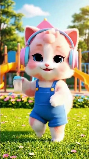 Dancing Pink Kitten With Headphones – Cutest Cartoon Cat Ever! 🐱💗🎧