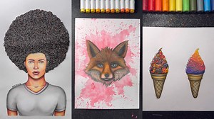 Portrait, fox, and dessert art using texture, contrast, and colored backgrounds