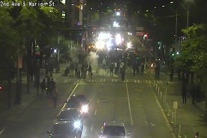 13K views · 63 reactions | Seattle police approach protesters along 2nd Avenue. In this SDOT video, officers motion towards protesters, who scatter and immediately come back to block 2nd Avenue at Madison. | KIRO 7 News | Facebook