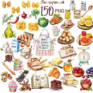 150 PNG Watercolor Cooking & Baking Clipart – Kitchen Ingredients, Mom’s Kitchen Printable Graphics, Kitchen Utensils, Digital Download - Etsy