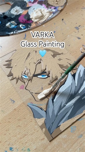 Reverse Glass Painting – VARKA | Genshin Impact 🩵