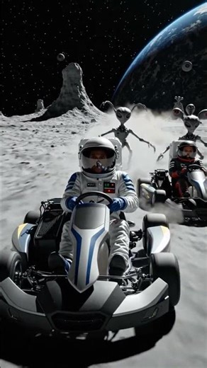 alien 👽 go karts with humans on moon 🌙 #space #moon #alien #shorts