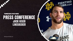 3.1K views · 200 reactions | Notre Dame linebacker Jack Kiser spoke following Tuesday's practice as the Fighting Irish prepare for Tennessee State. 0:00 - Physical and visual challenges of coming out of facing the triple-option 0:28 - Veteran experience at linebacker 1:15 - What he knows about Tennessee State and playing an HBCU 1:38 - Impressions of linebacker Marist Liufau | Irish Sports Daily | Facebook