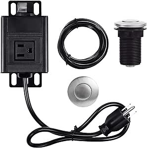Garbage Disposal Air Switch Kit Sink Top Waste Disposal Stainless Steel Brushed On/Off Air Button with Alloy Control Module, Short 2 INCH