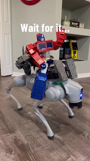 Robosen Megatron and Optimus Prime Riding a Robot Dog