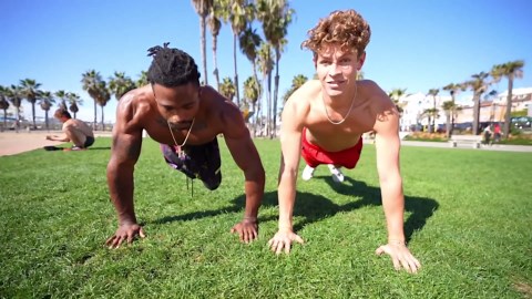 ben azelart challenge: push-ups, dips, handstand race & hang!