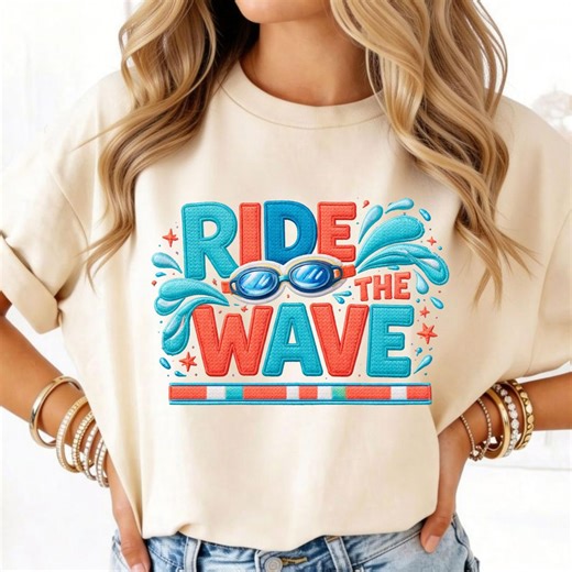 Ride the Wave Summer T-shirt Design, Swimming Goggles Sublimation PNG, Ocean Water Splash Digital Art, Beach Vacation Aquatic Graphic - Etsy