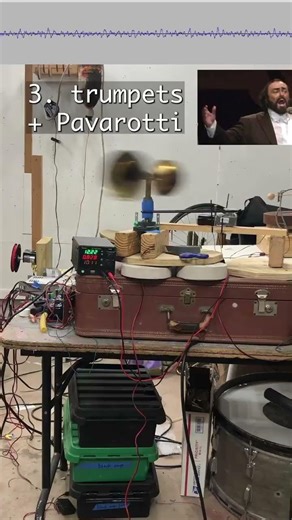 Testing a DIY Leslie speaker with different instruments and source audio — trumpet bells, trombone