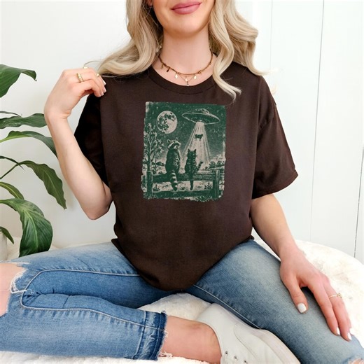 Cat UFO Shirt Cute Alien Cat Tee, Funny Cat Lovers Shirt, Screenprinted Meme Tee, Cowboy Gift Idea - Etsy