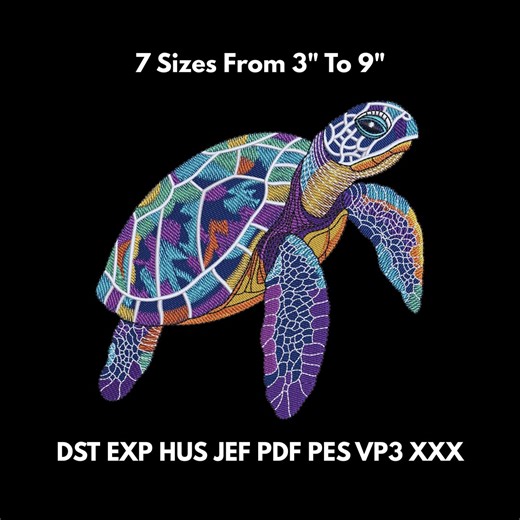 Sea Turtle Embroidery Design – Colorful Ocean Animal File 3–9 Inches – 7 Sizes - Etsy