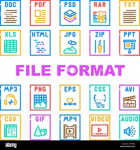 file format document icons set vector. presentation web, pdf label, png video, type jpg, computer doc, html file format document color line illustrations. file format document icons set vector Stock Vector Image & Art - Alamy
