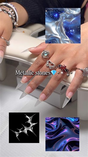 Metallic stone nails💎 ⋆✴︎˚｡⋆ #nailgelart #naildesigns #nails #nailinspo