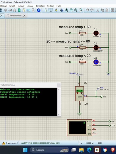 Proteus STM32: TMP36 & Serial Communication (Virtual Terminal)