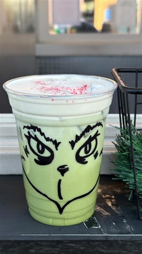 whatever your holiday plans are, take us with you ☕️🚗 the grinch matcha: vanilla bean matcha with peppermint bark cold foam 🫶🏼💚 | Porchlight Coffee Co
