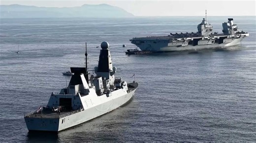 Royal Navy ships HMS Prince of Wales and HMS Dauntless in Naples Bay