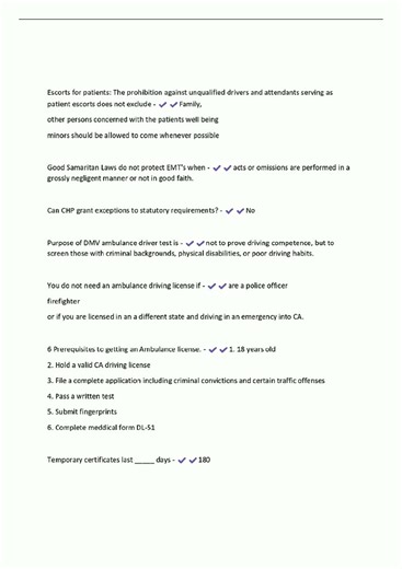 Latest CA DMV Ambulance License Questions With Correct AnswersVerified75 video