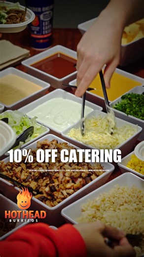If you’re already planning food for the big game… this helps 😌 10% off catering orders 2/1–2/7 | Hot Head Burritos