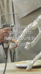 YES! You can definitely spray Rethunk Junk in your sprayer. 👍🏻 Refer to your sprayer’s instructions regarding viscosity and thin as needed with water. Rethunk Junk Resin Paint can be thinned up to 20% with water without impacting the paint’s durability or adhesion. #furniturepaint #furniturepainting #cabinetpainting #bestpaint #rethunkjunk #furnituremakeover #furnitureflip | Rethunk Junk