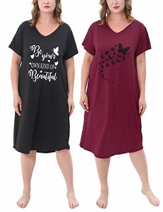 FEREMO Plus Size Nightgowns for Women Short Sleeve Printed Sleepwear Long Comfy Sleep Gown 2 Pack (5X)