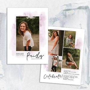 Graduation Announcement · 5 Photo Grad Party Invitation · Pink Watercolor CUSTOM and Personalized Printable Graduation Cards - Etsy