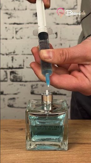 Perfume transfer using a syringe 💉✨ #easy #perfume #syringe #trick