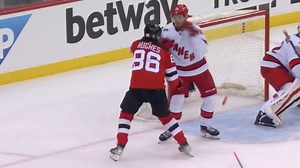 Tempers flare as Hughes and Aho get heated and drop gloves in Game 3