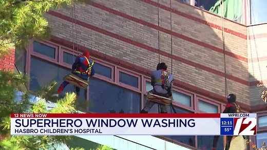 Window cleaners dress up as superheroes at Hasbro Children's Hospital