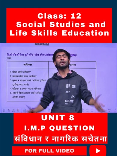CLASS 12 SOCIAL STUDIES एकाइ ८ संविधान र नागरिक सचेतना I.M.P QUESTIONS #ELOPEETH #socialstudies #NEB