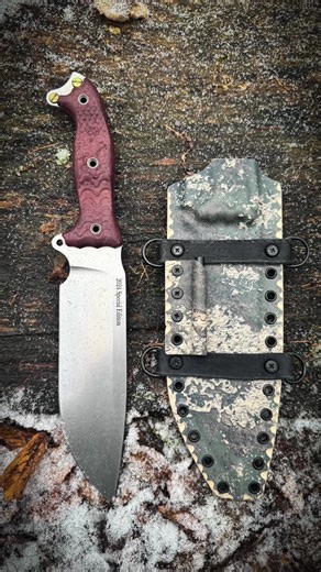 Busse Beating Heart Kydex sheath in True Timber Strato Camo with fire steel and leather applications with D-rings to attach the heavy knife anywhere. 👊 #bushcraft #outdoors #survival #kydex #kydexsheath